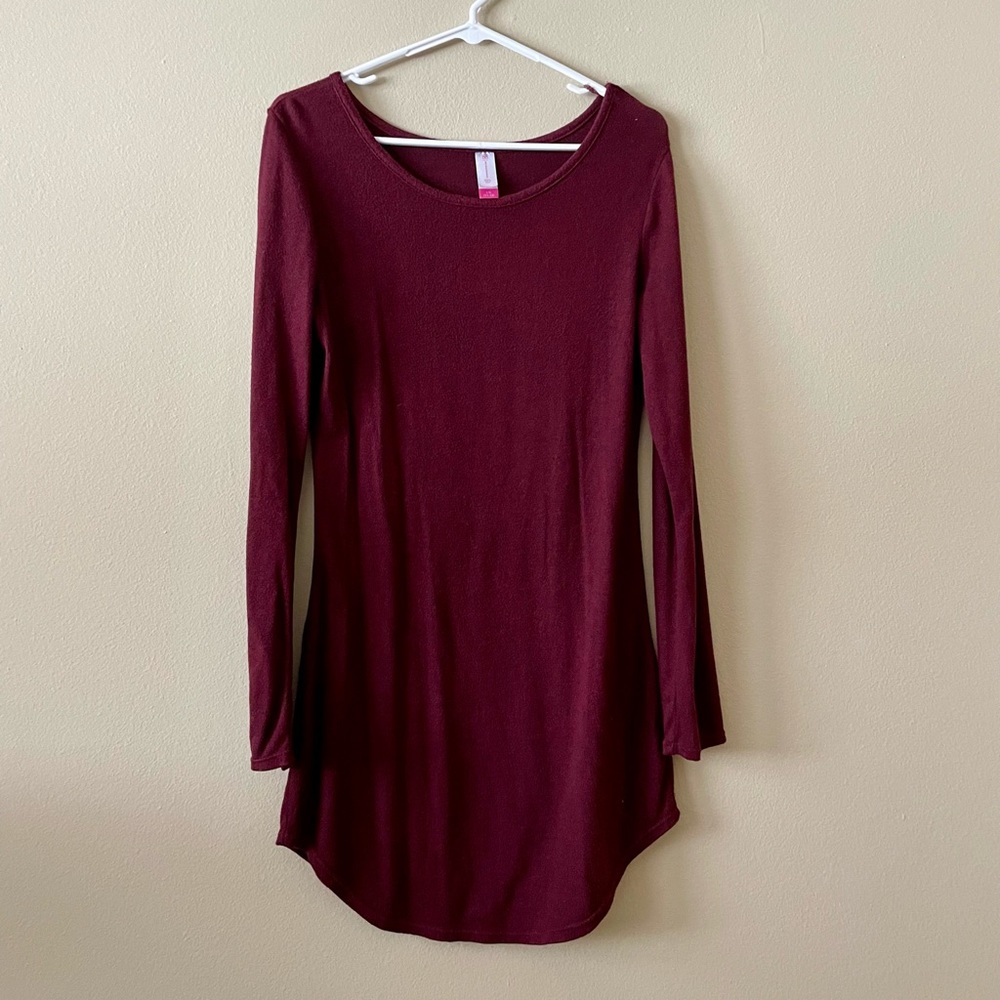 No Boundaries Fleece Sweater Dress Burgundy Size Large